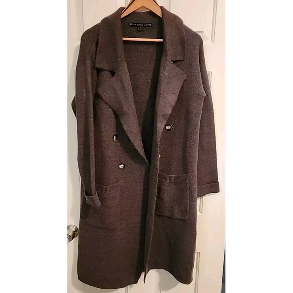 Hyfve Open Long Cardigan Sweater Coat Gray Long Sleeve Pockets Jacket Large - Picture 6 of 8